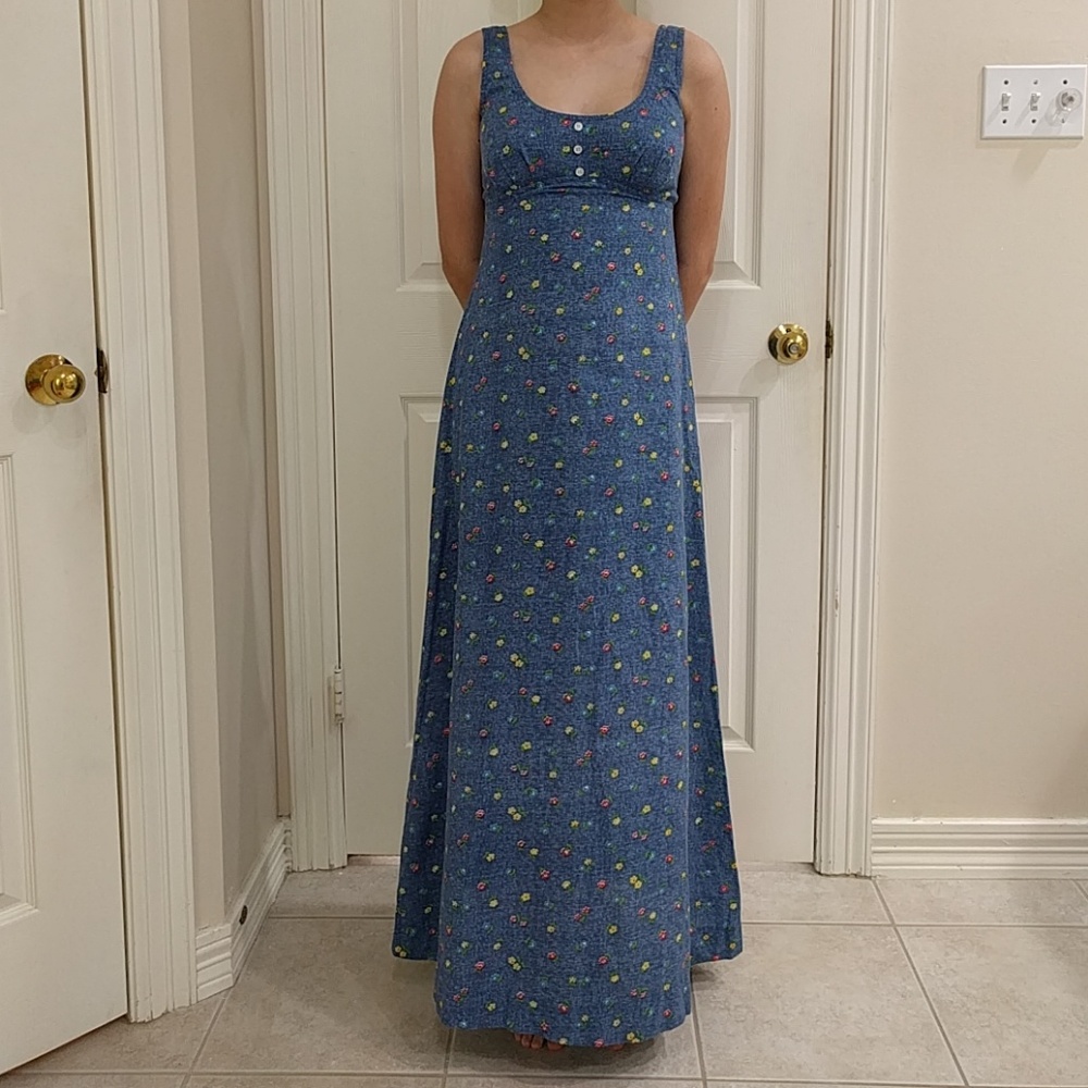 Vintage 1970s Floral Print Maxi Dress Sz xxs - Picture 1 of 8
